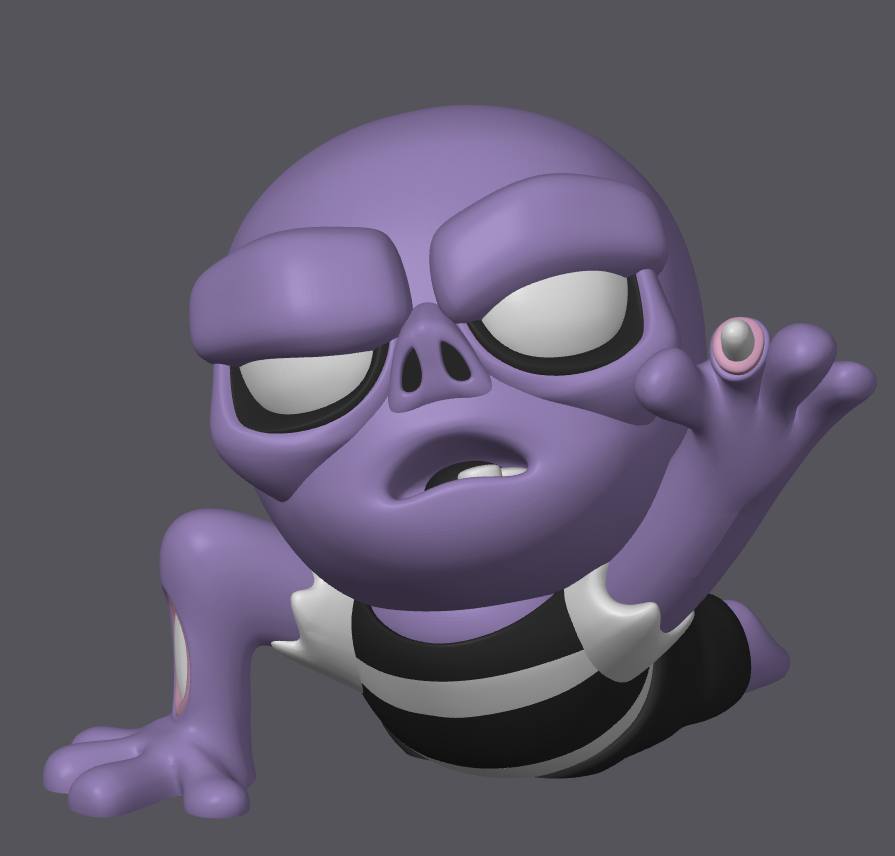 Purple zombie character  crawling on a gray background